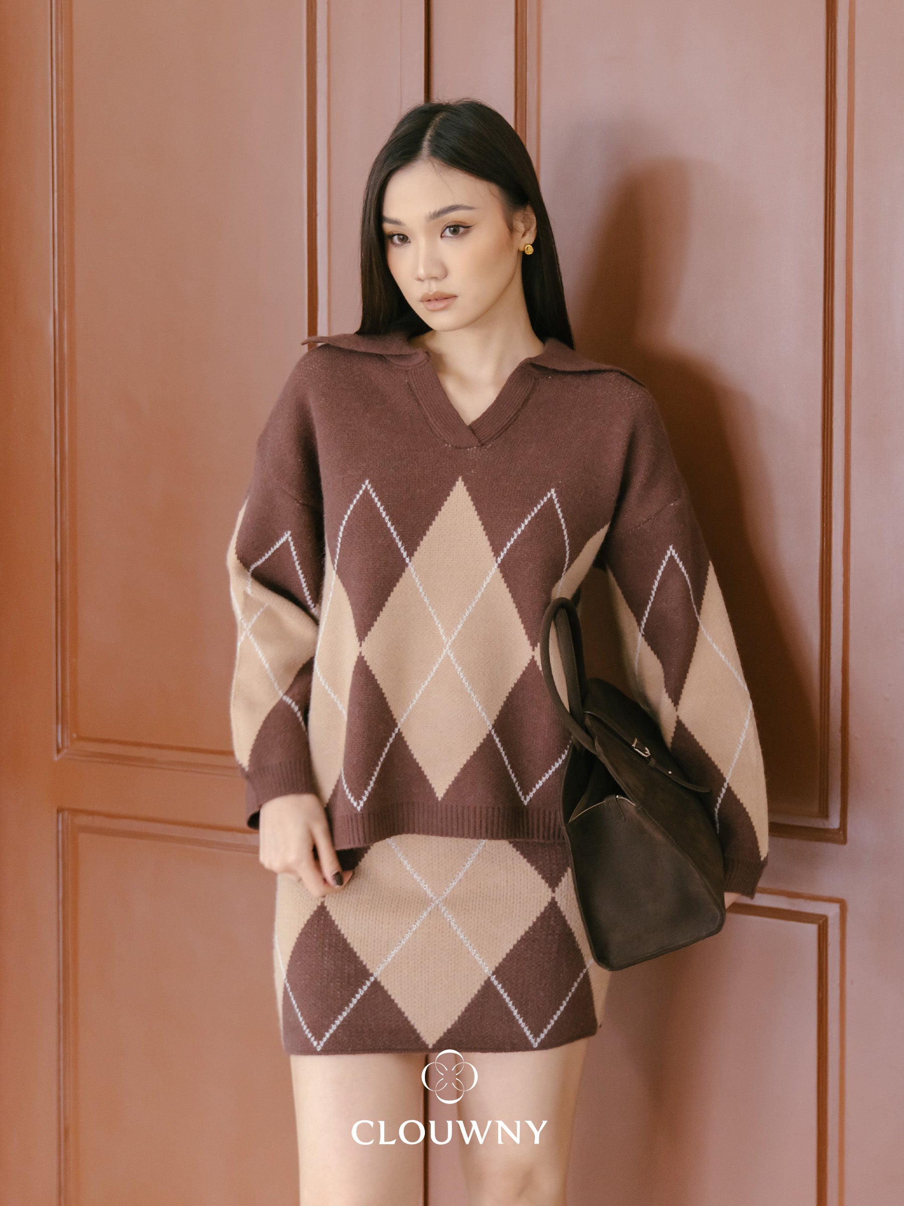 Bellis Vneck Knit Set - Coffee